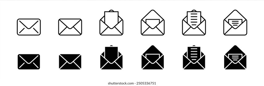 set of mail icon thin line style. envelope, message, email icon. vector illustration