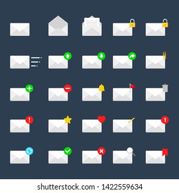 set of mail icons isolated on blue background. illustration vector.