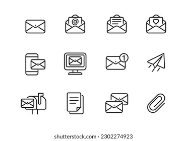 Set of mail icons in line style isolated on white background