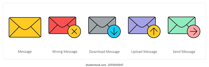 A set of mail icons as message, wrong message, download message