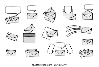 set of mail icons on gray.  vector illustration