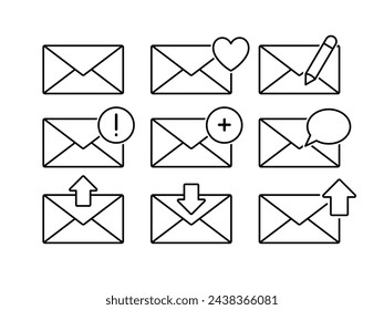 Conjunto de iconos de correo ilustración vectorial de contorno, paquete de símbolos de sobres