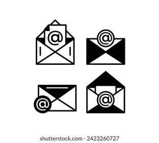 set of mail icons vector design simple black white flat illustration style template collections isolated