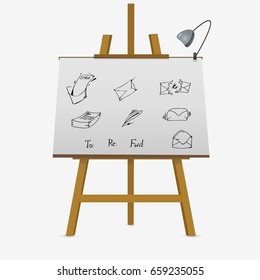 Set of mail and letters. lyre easel hand drawing. Vector illustration.