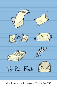 Set of mail and letters. Vector illustration.