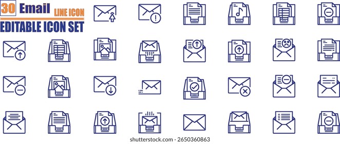Set of Mail Line Icons. E-Mail, Envelope, Mailbox, Message. Editable Stroke.