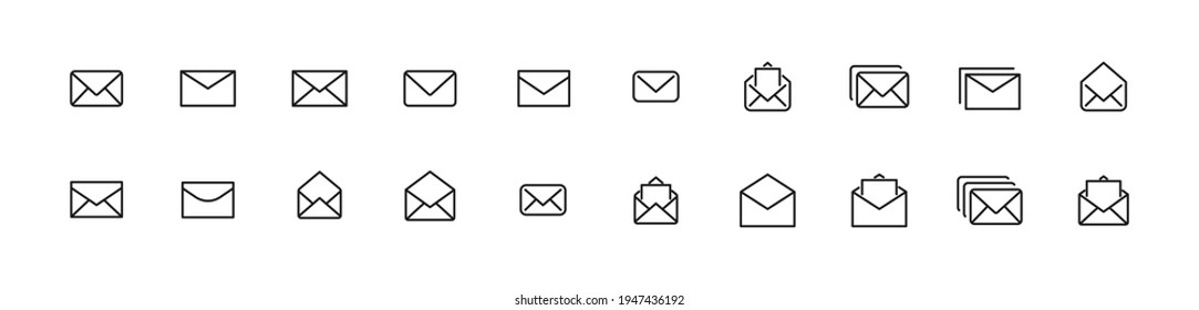 Set of mail line icons. Premium pack of signs in trendy style. Pixel perfect objects for UI, apps and web. 