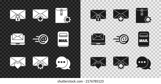 Set Mail message lock password, Received concept, Envelope setting, with Valentine heart, Speech bubble chat, Laptop envelope and and e-mail icon. Vector