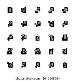Set of Mail Note, Office, Reminder glyph style icon - vector