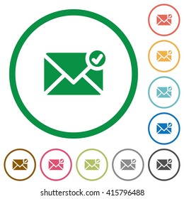 Set Of Mail Sent Color Round Outlined Flat Icons On White Background