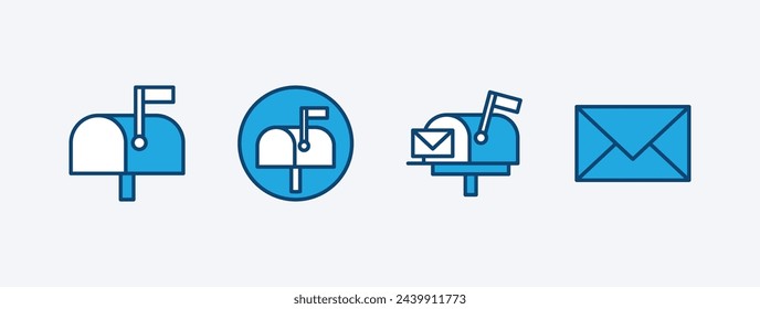 Set of mailbox icon. Mail box sign and symbol. Containing email, E-mail, post, P.O.B button. Vector illustration