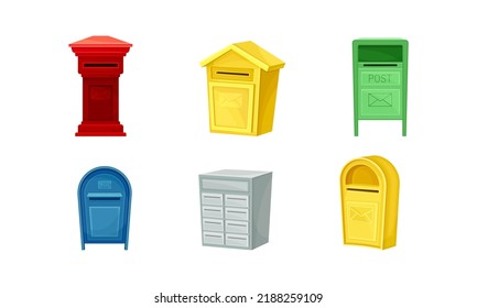 Set of mailboxes. Colorful containers for paper correspondence cartoon vector illustration