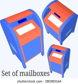 A set of mailboxes in different angles