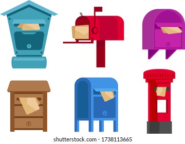 Set of mailboxes with letters. Send letters. Receive correspondence. 