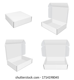 Set of mailing paper boxes with various views isolated on white background. Vector illustration
