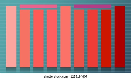 Set of main colors of the year 2019 Living Coral. Swatch striped trend colors for fashion industry cheerful soft and warm inspirational for seasonal backgrounds projects. Vector illustration EPS 10
