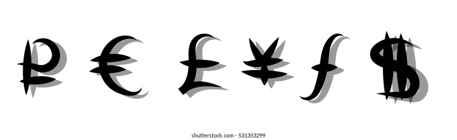 Set of main currency signs. Vector
