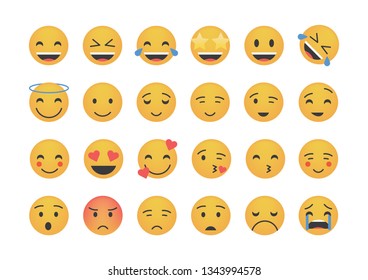 Set of main emoticon vector isolated on white background. Emoji vector. Smile icon collection. Reactions icon web.