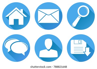 Set of main round blue internet icons. Vector illustration isolated on white background