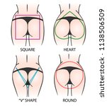Set of main shapes of buttocks. Woman bodies in string pants. Vector illustration.