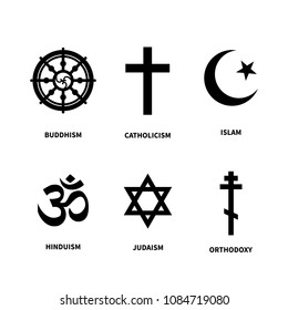 Set of main symbols of most common religions isolated on white