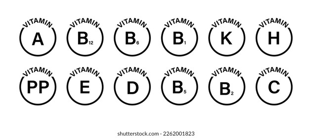 Conjunto de iconos principales del complejo vitamínico aislados en el fondo. Ilustración del vector