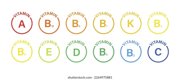 Set of main vitamin complex icons isolated on background. Vector illustration