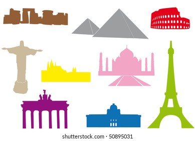 Set of main world monuments.