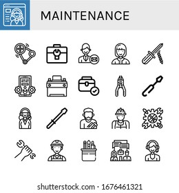 Set Of Maintenance Icons. Such As Service, Transmission, Toolbox, Support Services, Technician, Screwdriver, Configuration, Car Battery, Plier, Craftsman, Worker , Maintenance Icons