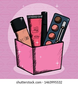 set of make up accessories in container