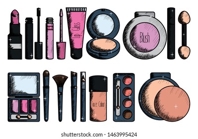 set of make up accessories drawing