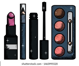 set of make up accessories drawing