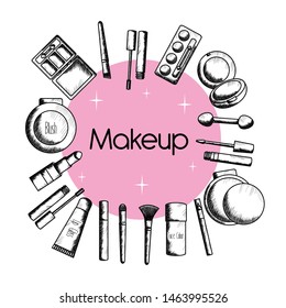 set of make up accessories drawing