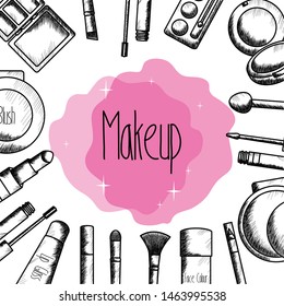 set of make up accessories drawing