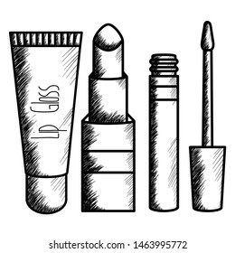 set of make up accessories drawing