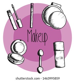 set of make up accessories drawing