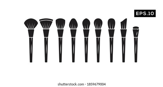 Set of Make Up Brush Icons. Make Up Brush Set Silhouette Vector