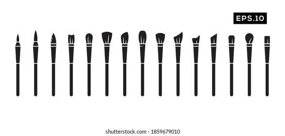 Set of Make Up Brush Icons. Make Up Brush Set Silhouette Vector