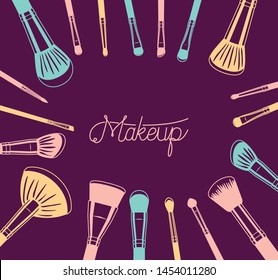 set of make up brushes accessories around