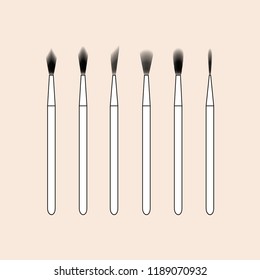 Set of make up brushes. Black and white icon on the white background