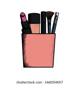 set of make up brushes and lipstick in box