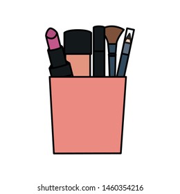 set of make up brushes and lipstick in box