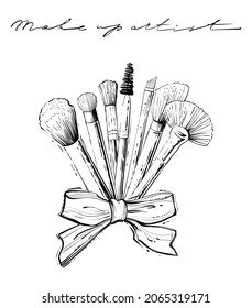 Set of make up brushes, monochrome vector illustrartion