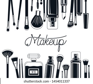 set of make up brushes and products frame