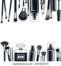 set of make up brushes and products frame