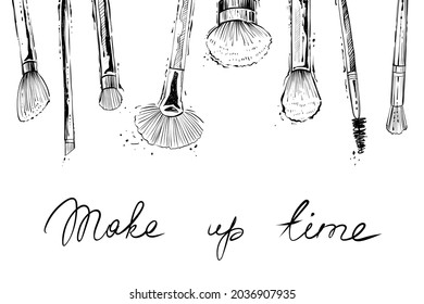 Set of make up brushes, vector illustration, monochrome