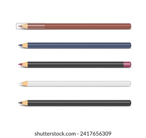 Set of make up colour pencils for eyes, eyebrows, lips. Vector illustration isolated on white background. Ready and simple to use for your design. EPS10.