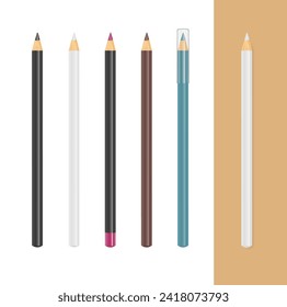 Set of make up colour pencils for eyes, eyebrows, lips. Vector illustration isolated on white background. Ready and simple to use for your design. EPS10.