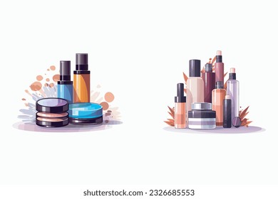 Conjunto de maquillaje y cosméticos. Ilustración vectorial en estilo plano.