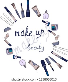 Set with make up objects.For fashion and cosmetic design.